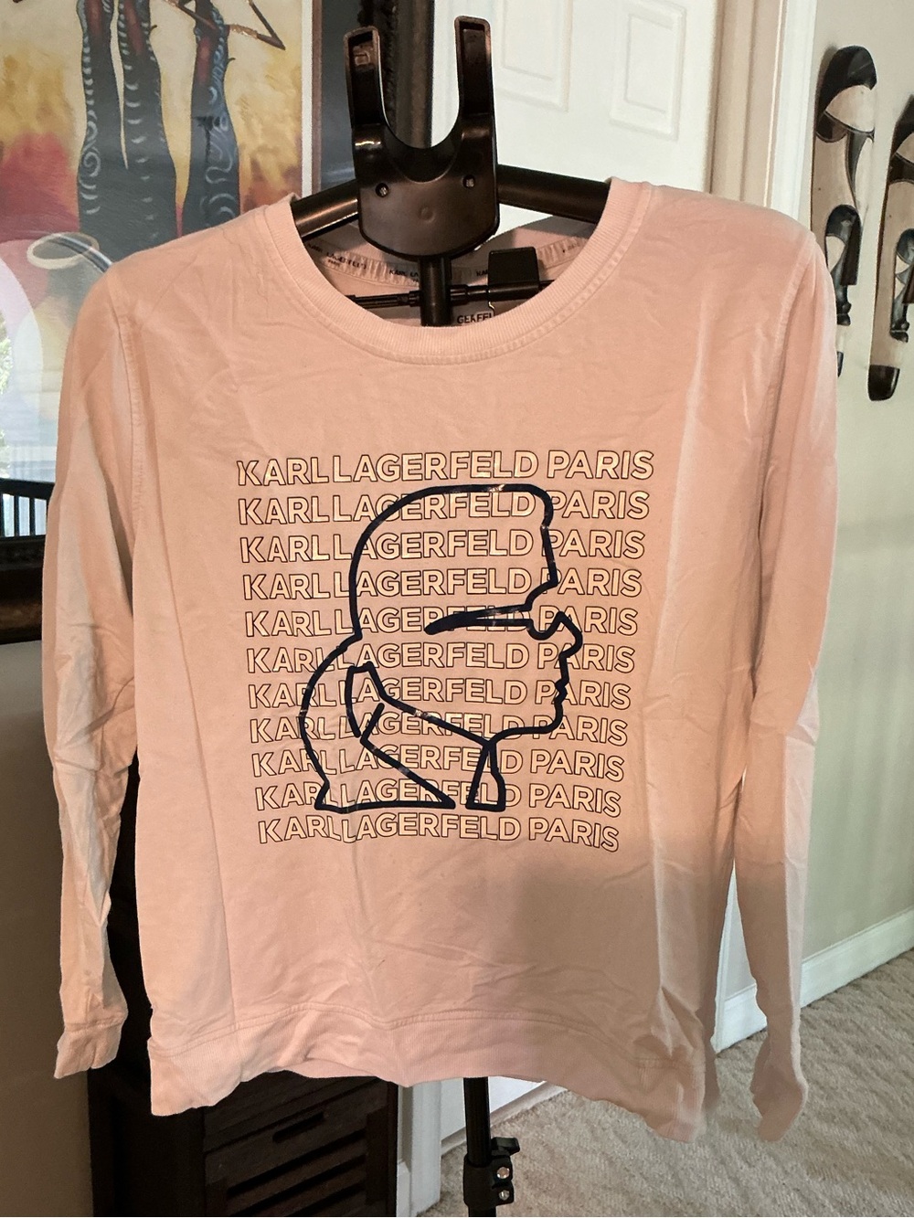 Karl Lagerfeld Light Pink Logo Repeat Long-Sleeve Tee